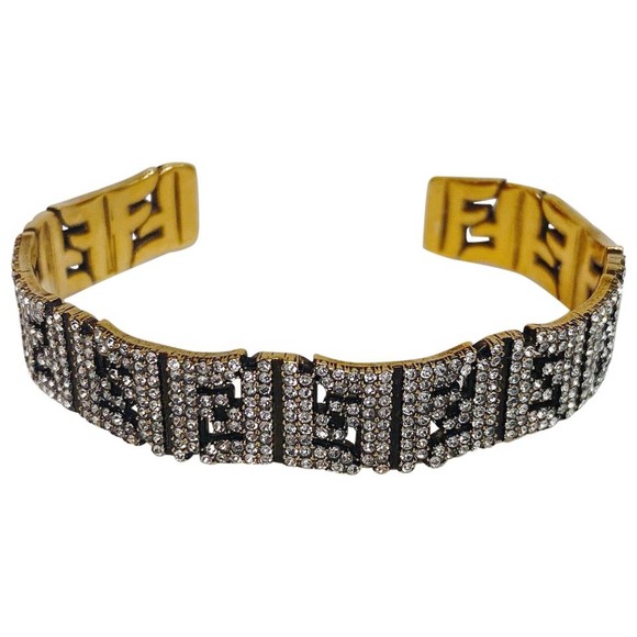 FENDI FF logo crystal gold tone bracelet bangle M